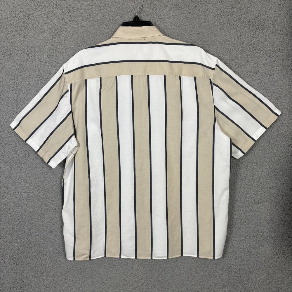 Club Monaco Mens Striped Short Sleeve Shirt Beige/White Size Extra Large NWT's - Picture 4 of 7